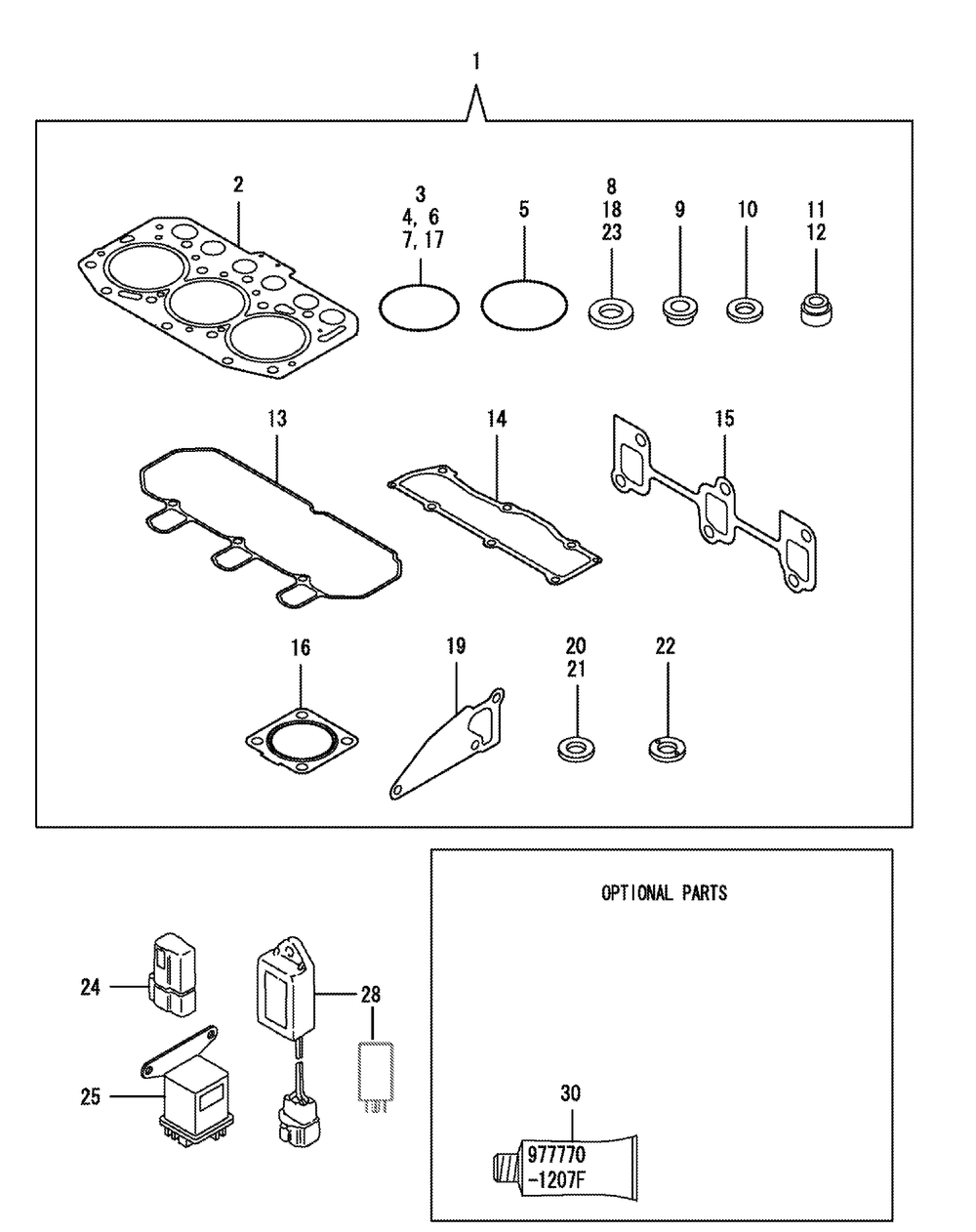 Yanmar Engine Gasket Set Diagram and Parts List for 46G 4X4-1I019G-Before-37AKD710 Cub Cadet Lawn Tractor Accessories